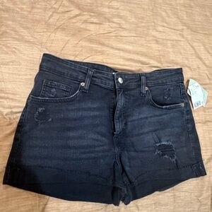 H&M Black Distressed High-Rise Jean Shorts